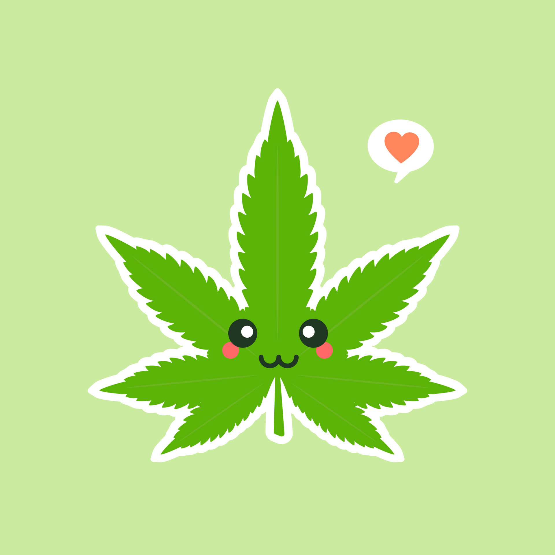 Cute and kawaii smiling happy marijuana weed green leaf face. Vector