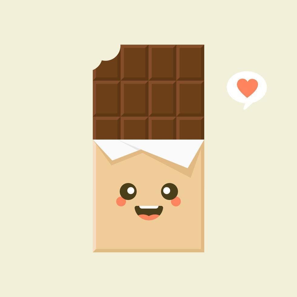 lindos y divertidos personajes de barra de chocolate que muestran emociones, ilustración vectorial de dibujos animados aislada en el fondo de color. personajes de barra de chocolate kawaii, mascotas, emoticonos y emoji para web vector