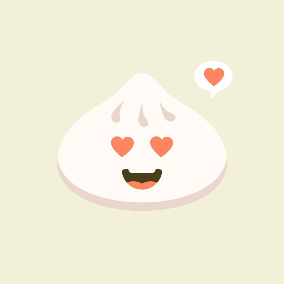 personaje de vector kawaii lindo dim sum chino. plato tradicional asiático con cara sonriente. cocina oriental. albóndigas con especias. emoji divertido, emoticon. ilustración de color de dibujos animados aislado