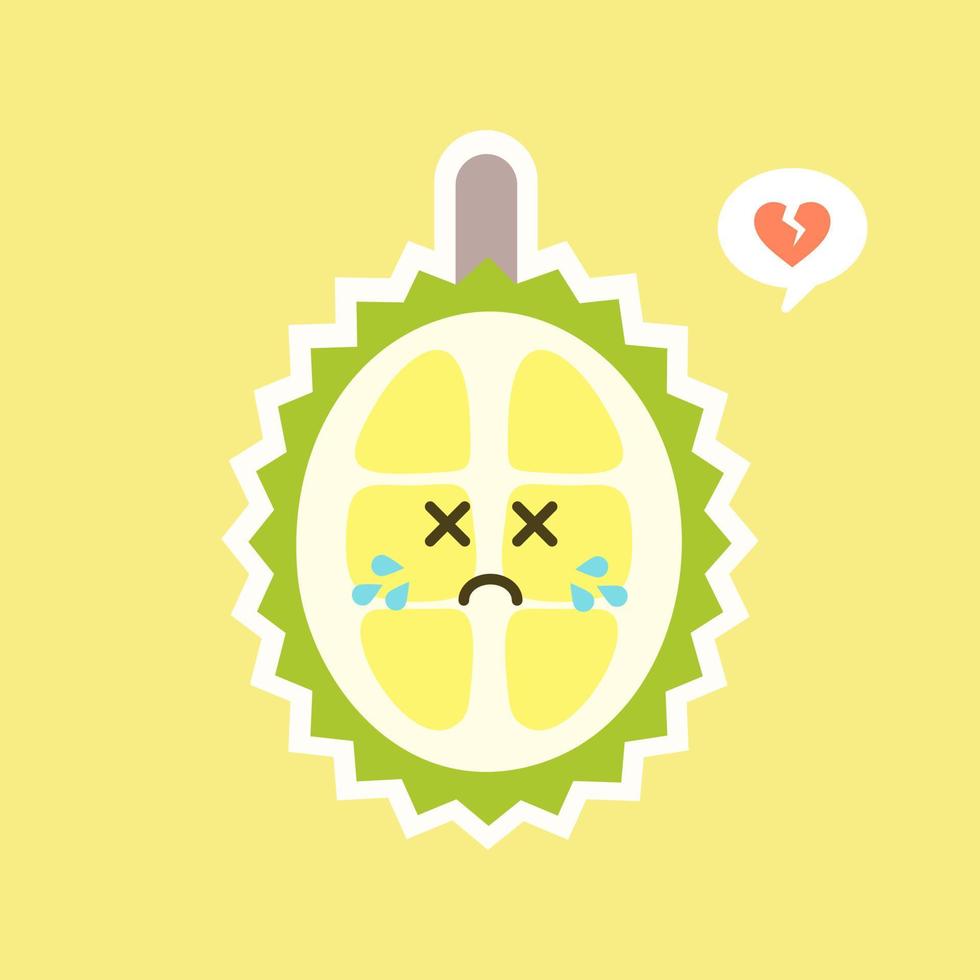 Funny and kawaii durian fruits. Cute Durian character with face expression and emoji . Vector illustration. Use for card, poster, banner, web design and print on t-shirt. Easy to edit.