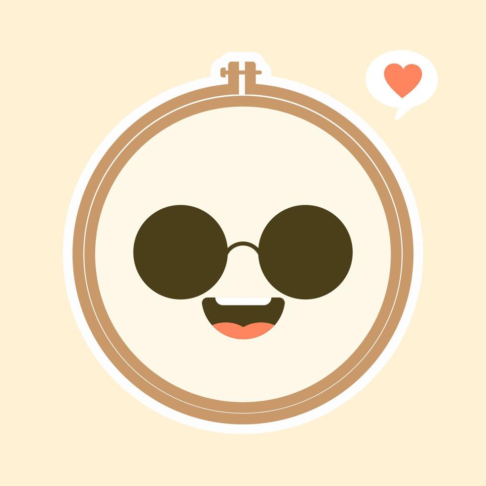 Cute And Kawaii Embroidery Hoop Vector Art Illustration. Brown wooden hoop for embroidery. Cross Stitch Hoop Icon, Frame Hoop For Needle Work,