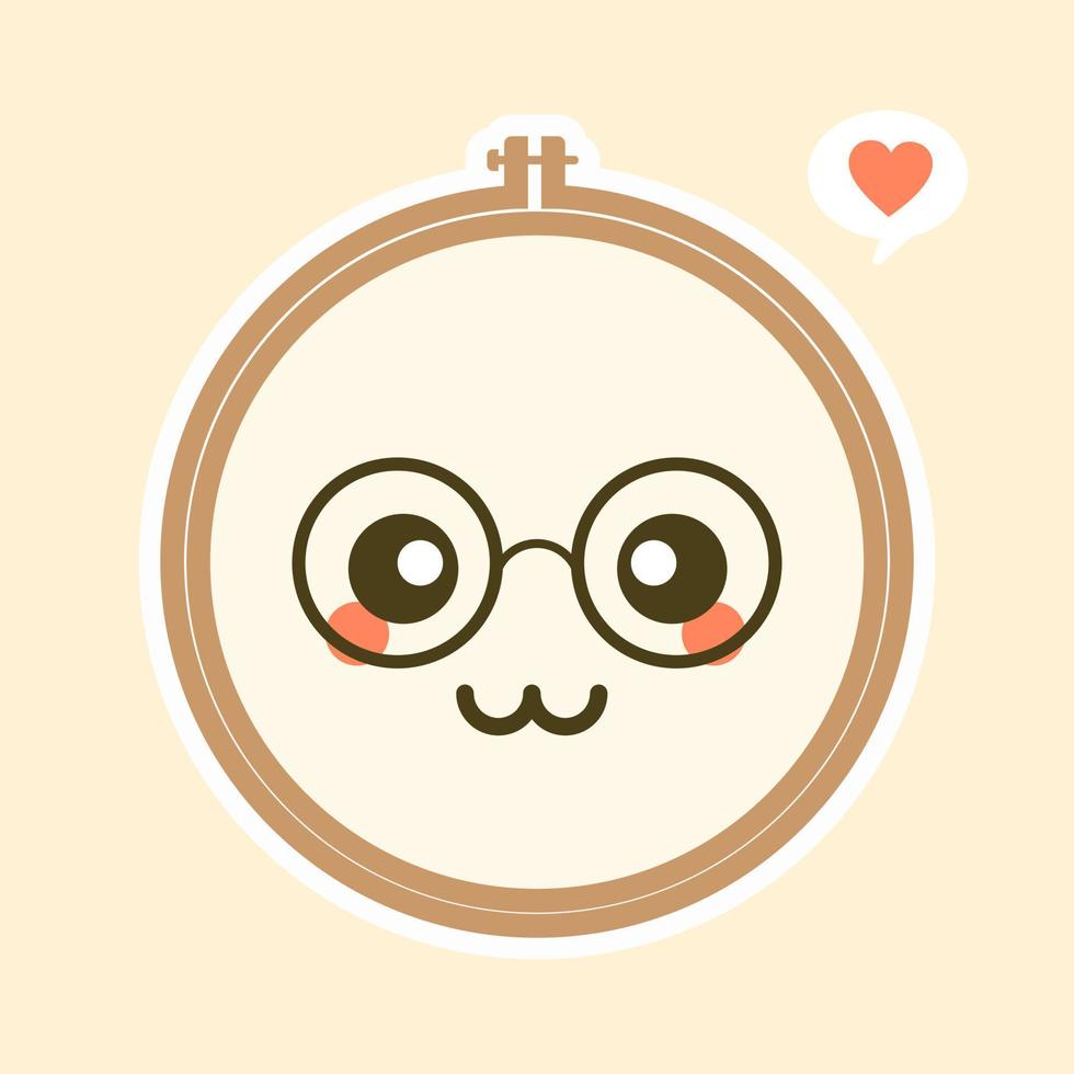 Ilustración de arte vectorial de aro de bordado lindo y kawaii. aro de madera marrón para bordar. icono de aro de punto de cruz, aro de marco para trabajo de aguja, vector