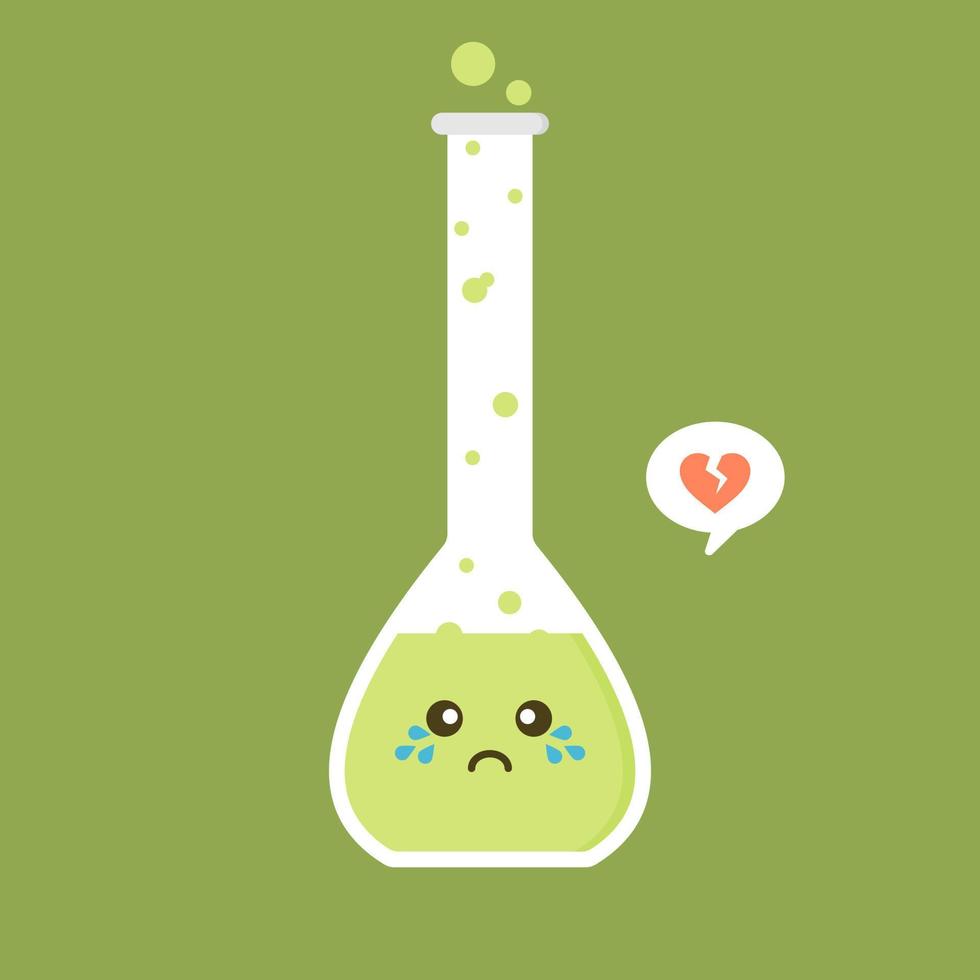 kawaii and cute character volumetric flask chemical flat design vector illustration. Science experiment, research laboratory elements flat style., Chemistry, biology, physics, pharmaceutics, medical