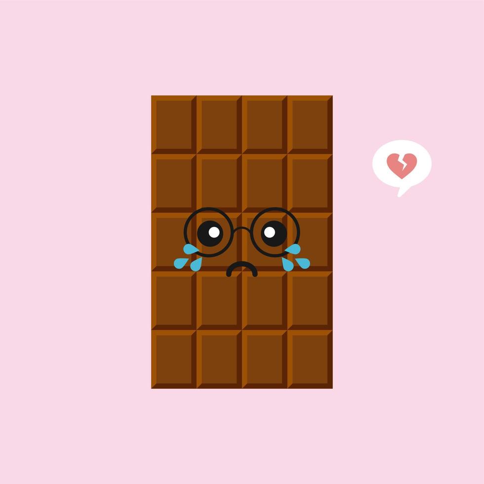 lindos y divertidos personajes de barra de chocolate que muestran varias emociones, ilustración vectorial de dibujos animados aislada en el fondo de color. personajes de barra de chocolate kawaii, mascotas, emoticonos y emoji para web vector