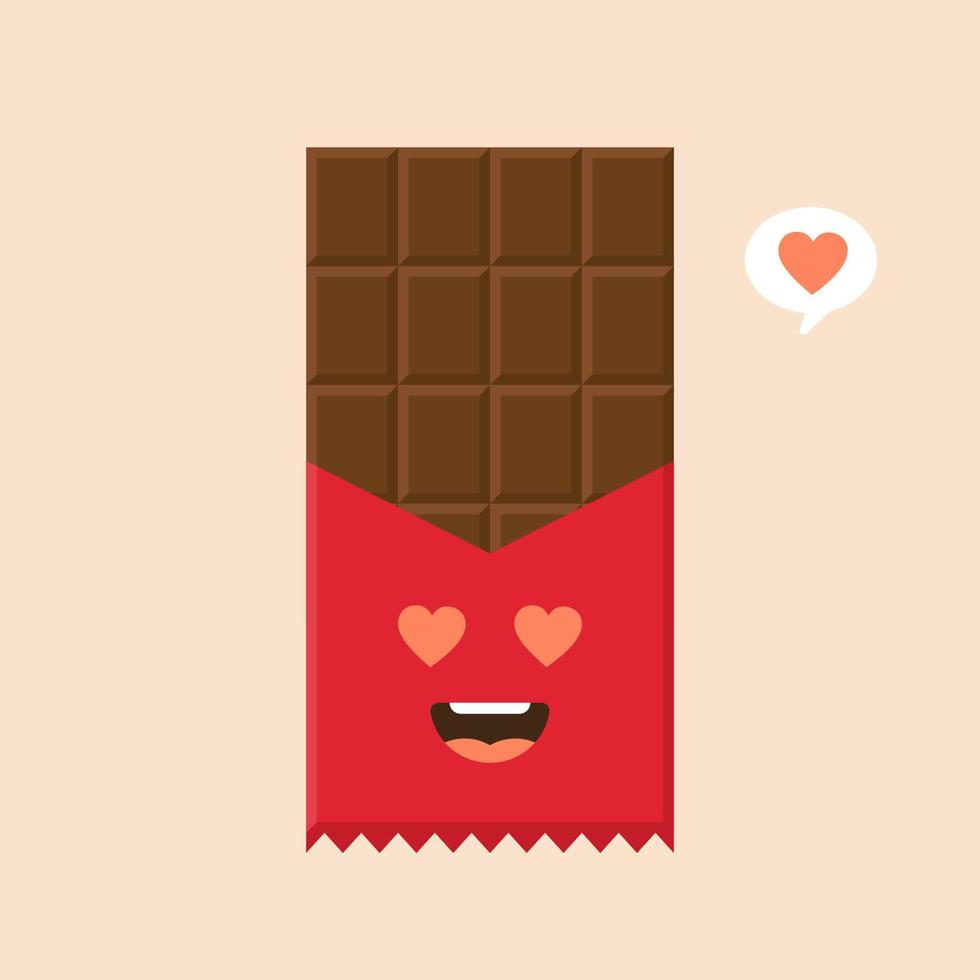 lindo y kawaii icono de personaje de barra de chocolate. ilustración plana del icono de vector de barra de chocolate para diseño web. emoticono de chocolate o emoji