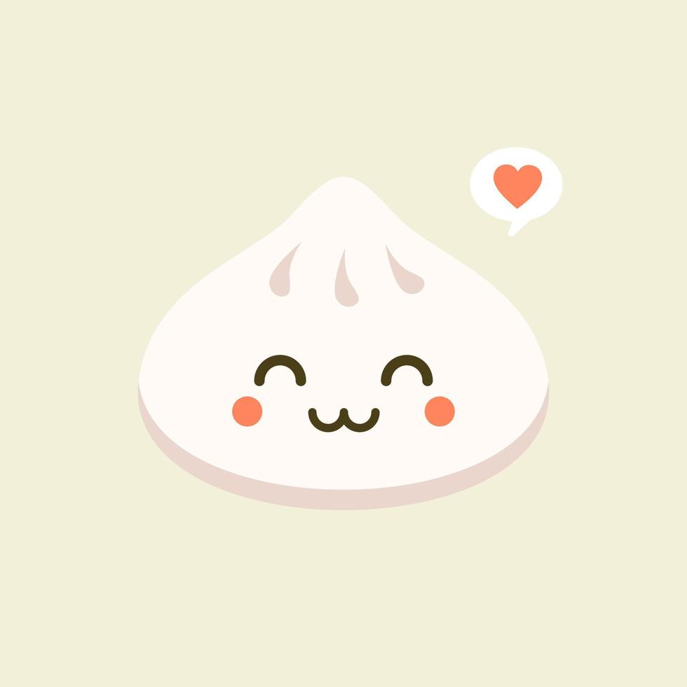 personaje de vector kawaii lindo dim sum chino. plato tradicional asiático con cara sonriente. cocina oriental. albóndigas con especias. emoji divertido, emoticon. ilustración de color de dibujos animados aislado