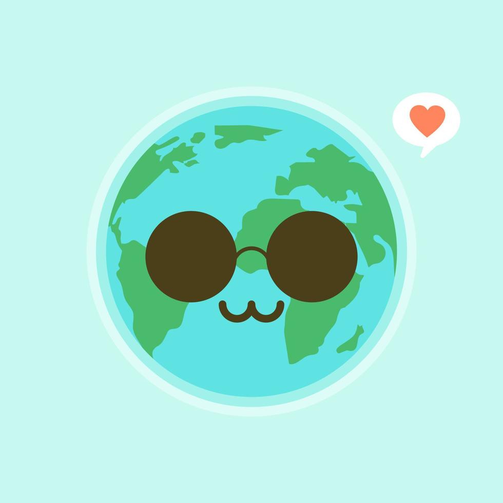 Cute funny world Earth emoji showing emotions of colorful characters vector Illustrations. The Earth, save the planet, save energy, the concept of the Earth day