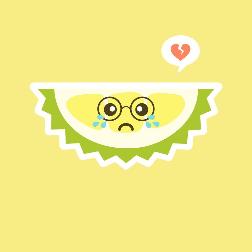 frutas durián divertidas y kawaii. lindo personaje durian con expresión facial y emoji. ilustración vectorial uso para tarjeta, afiche, pancarta, diseño web e impresión en camiseta. fácil de editar vector