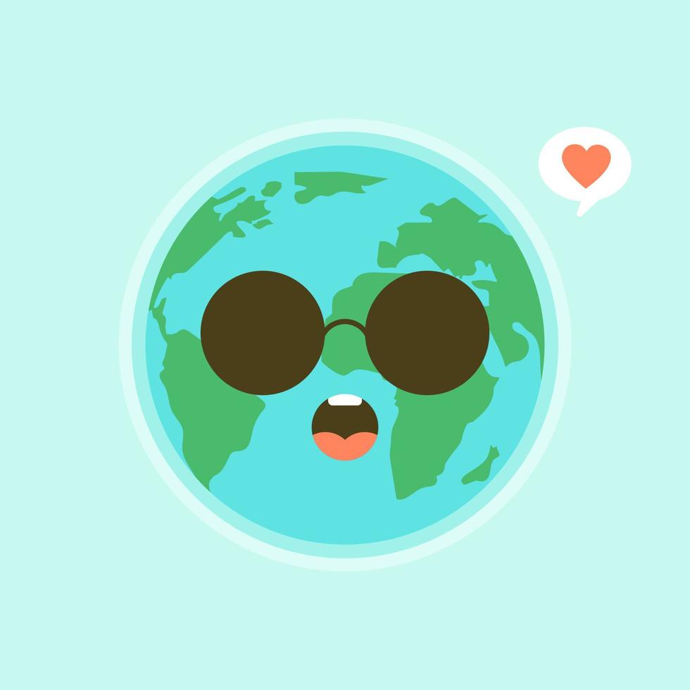 Cute funny world Earth emoji showing emotions of colorful characters vector Illustrations. The Earth, save the planet, save energy, the concept of the Earth day