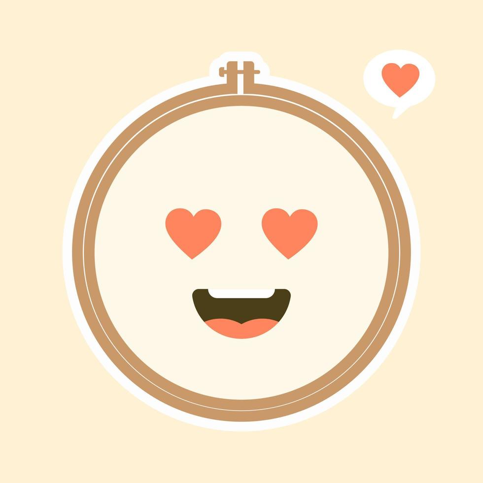 Cute And Kawaii Embroidery Hoop Vector Art Illustration. Brown wooden hoop for embroidery. Cross Stitch Hoop Icon, Frame Hoop For Needle Work,