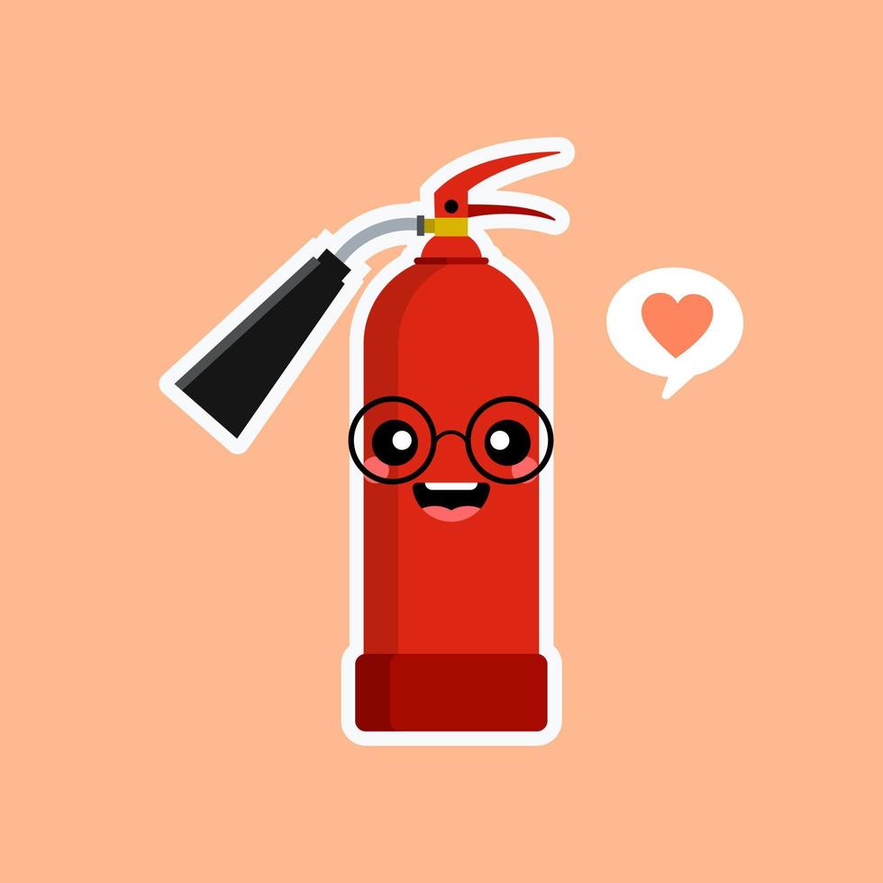 Emoji fire flame and red fire extinguisher icon set isolated on a color background. Hot cartoon flame energy emoticon sign, flaming symbols. Flat design vector kawaii character illustration.