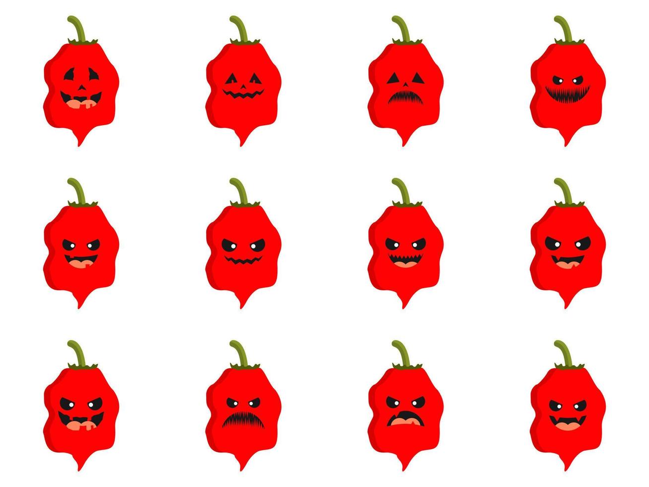 carolina reaper, el personaje de dibujos animados de ají más caliente con cara de miedo. puede usarse para mascota, perfecto para logo, web, ilustración impresa, culinaria, restaurante, cocina. diseño plano del segador de carolina vector