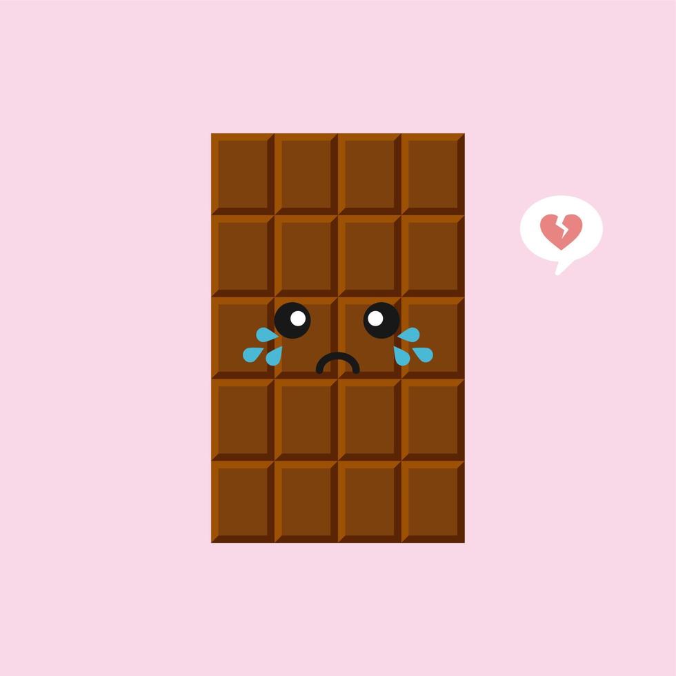 lindos y divertidos personajes de barra de chocolate que muestran varias emociones, ilustración vectorial de dibujos animados aislada en el fondo de color. personajes de barra de chocolate kawaii, mascotas, emoticonos y emoji para web vector