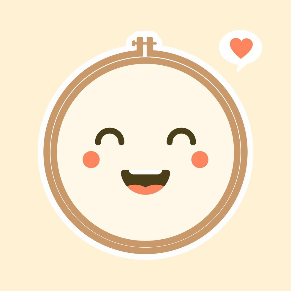 Cute And Kawaii Embroidery Hoop Vector Art Illustration. Brown wooden hoop for embroidery. Cross Stitch Hoop Icon, Frame Hoop For Needle Work,