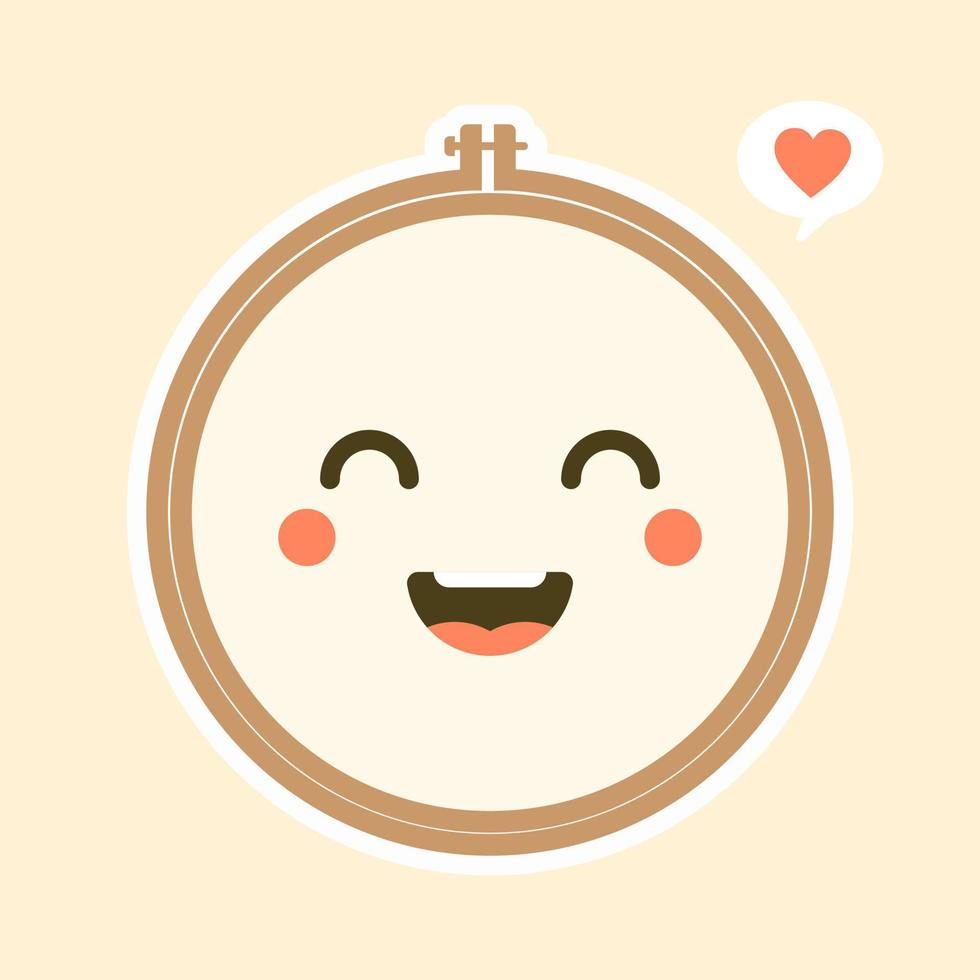 Ilustración de arte vectorial de aro de bordado lindo y kawaii. aro de madera marrón para bordar. icono de aro de punto de cruz, aro de marco para trabajo de aguja, vector