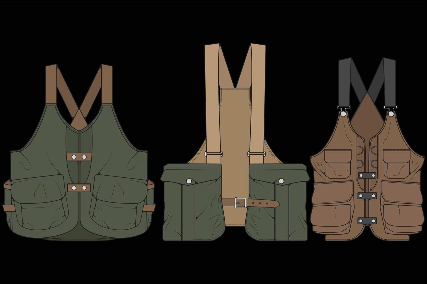 Set of chest vest bag coloring vector, chest vest bag in a sketch style, vector Illustration.