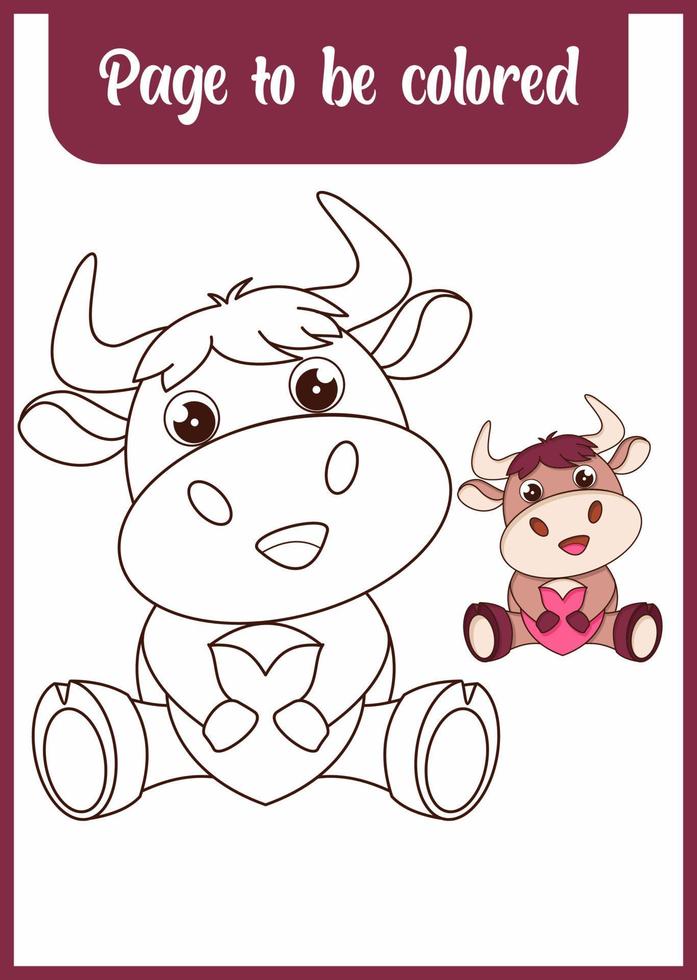 coloring book for kid cute bison vector