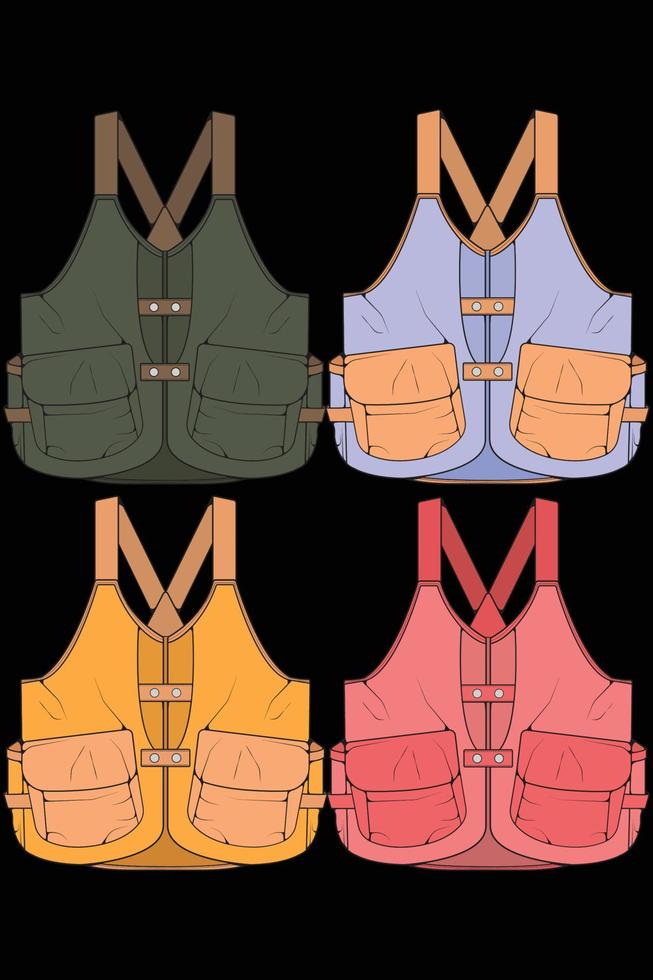 Set of chest vest bag coloring vector, chest vest bag in a sketch style, vector Illustration.