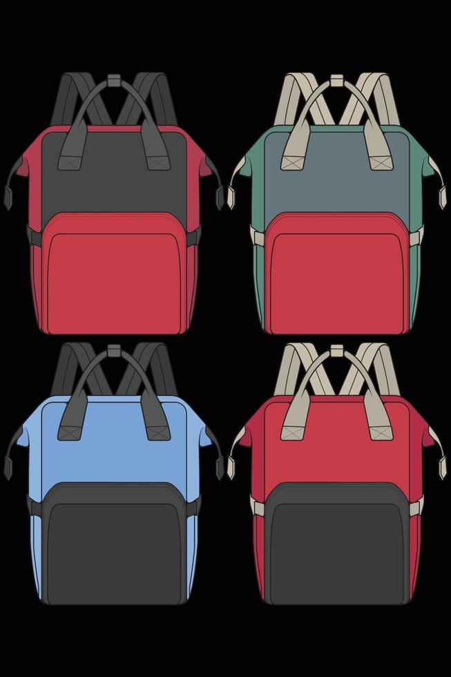 Set of vector Colorful Backpacks. Backpacks for schoolchildren, students, travellers and tourists. Back to School rucksack flat vector illustrations isolated on white.