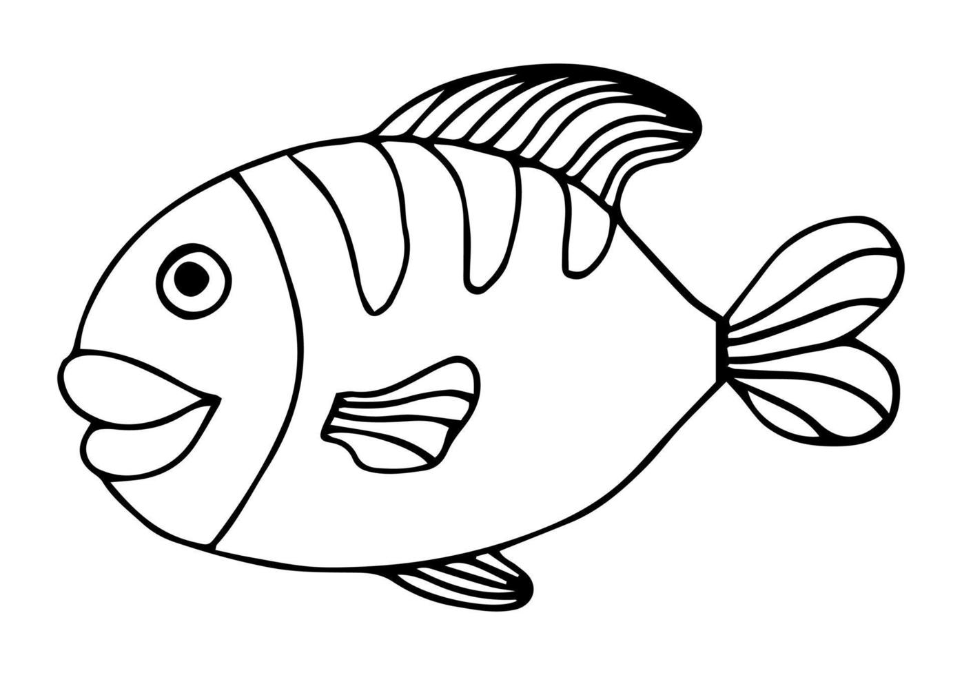 Cute tropical fish - a picture for coloring. Vector linear fish - animal design element. Aquarium fish - pet. Outline. hand drawing