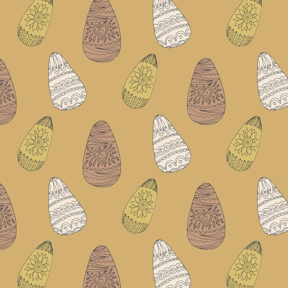 Brown easter eggs. Seamless festive spring pattern. Happy and positive wrapping or background for your holiday goods. Boho style. vector