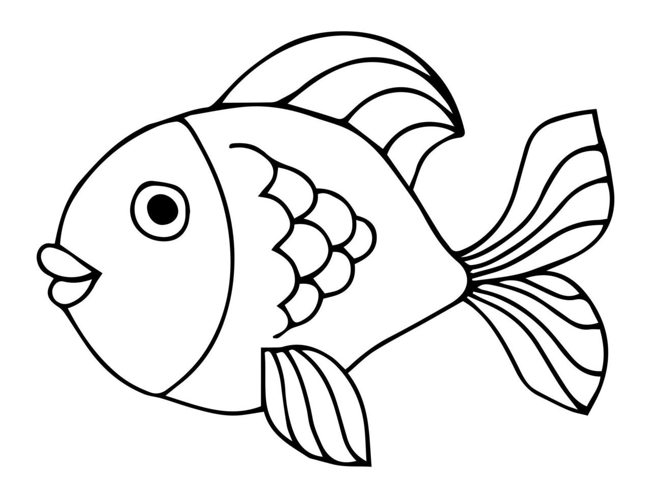 Cute tropical fish - a picture for coloring. Vector linear fish - animal design element. Aquarium fish - pet. Outline. hand drawing