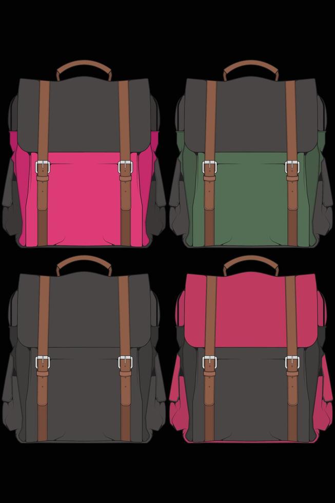 Set of vector Colorful Backpacks. Backpacks for schoolchildren, students, travellers and tourists. Back to School rucksack flat vector illustrations isolated on white.