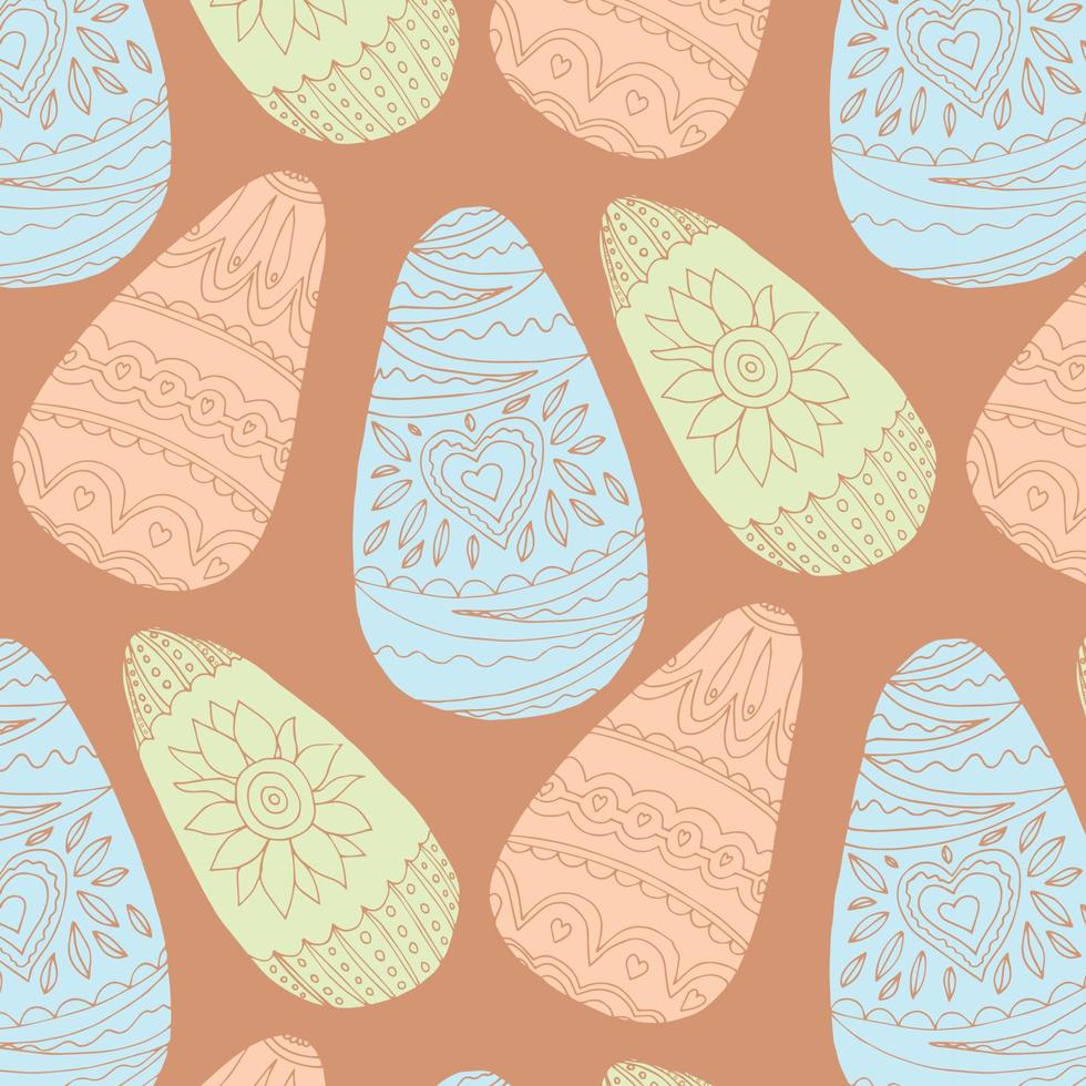 Simple Happy Easter seamless vector pattern. Various painted stylized tiny eggs regular texture. Flat design Easter, spring background. Template for cards, greetings.