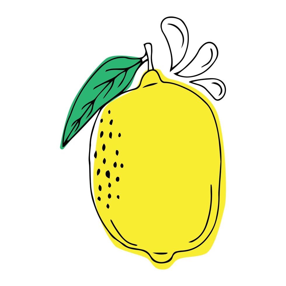 ilustración de icono de garabato de limón dibujado a mano para diseño y web aislado sobre fondo blanco.objeto de vector de limón para etiquetas, logotipos y publicidad.croquis dibujado a mano en negro y color. diseño plano.