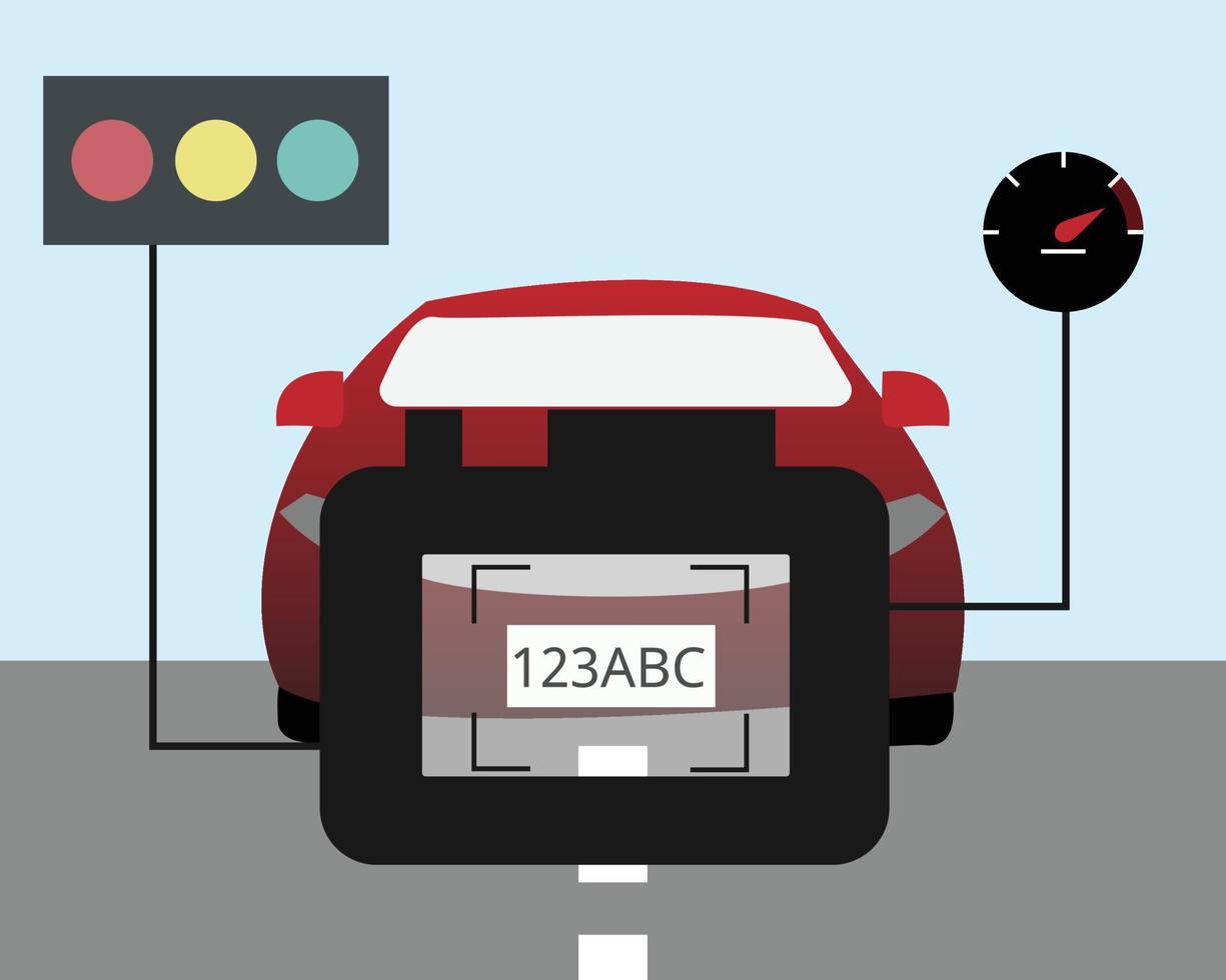 Optical Character Recognition technology to check the car speed and recognize plate number with speed camera vector