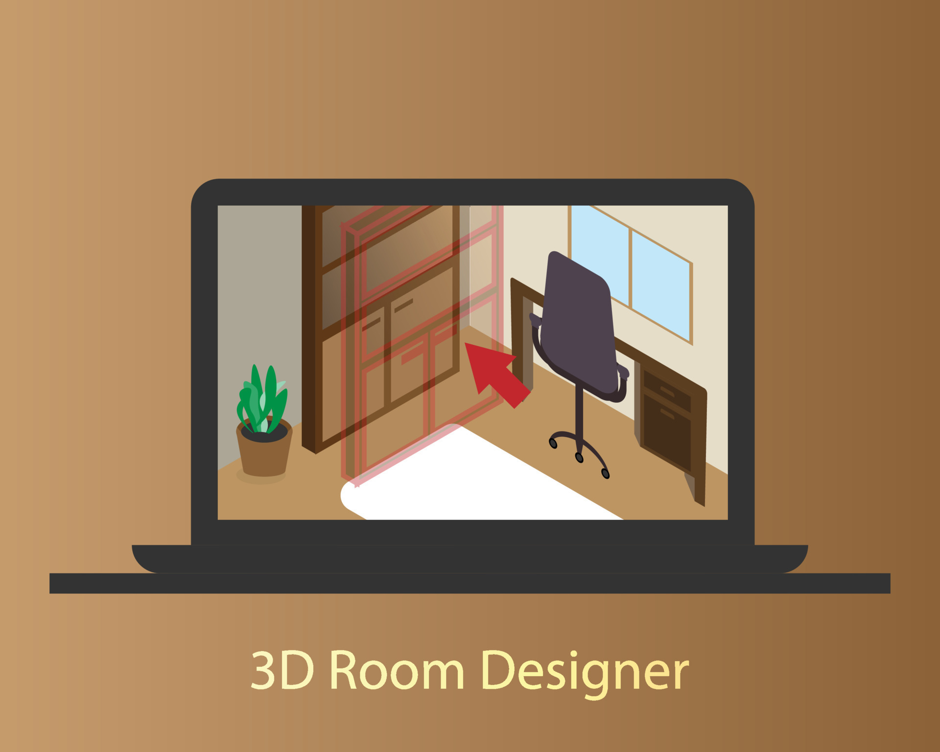 3D room designer to plan your own room online before buying vector