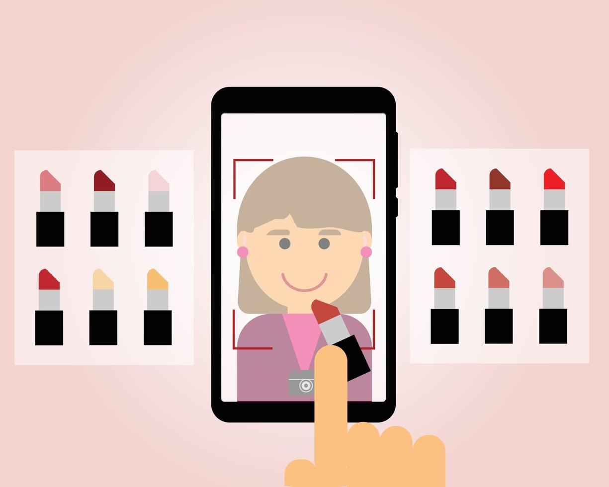 application that helps you see the color of makeup on your face before buying cosmetics vector