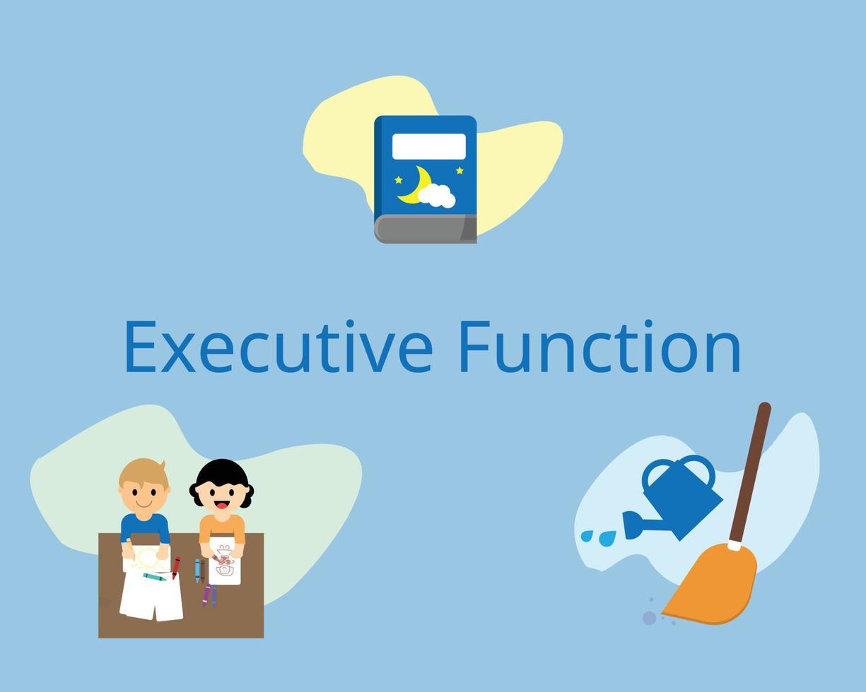 improve executive function by having play activities, do housework and read bed time stories together vector