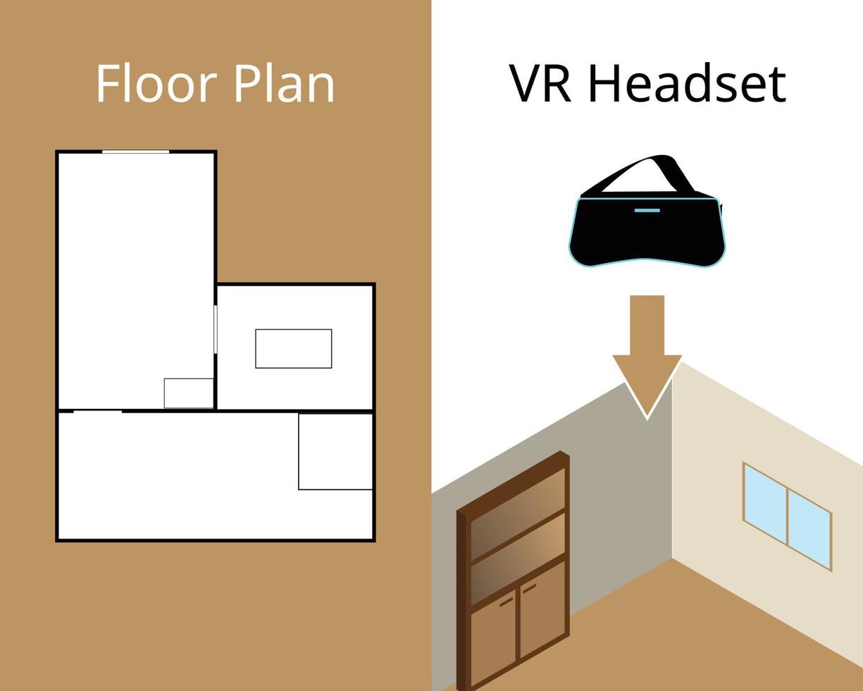 3D Interactive Floor Plans with VR headset technology to see live floor plan vector