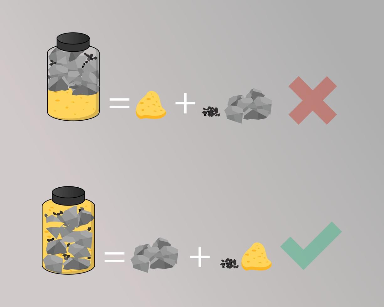 las rocas, los guijarros y la arena para priorizar las cosas importantes vector