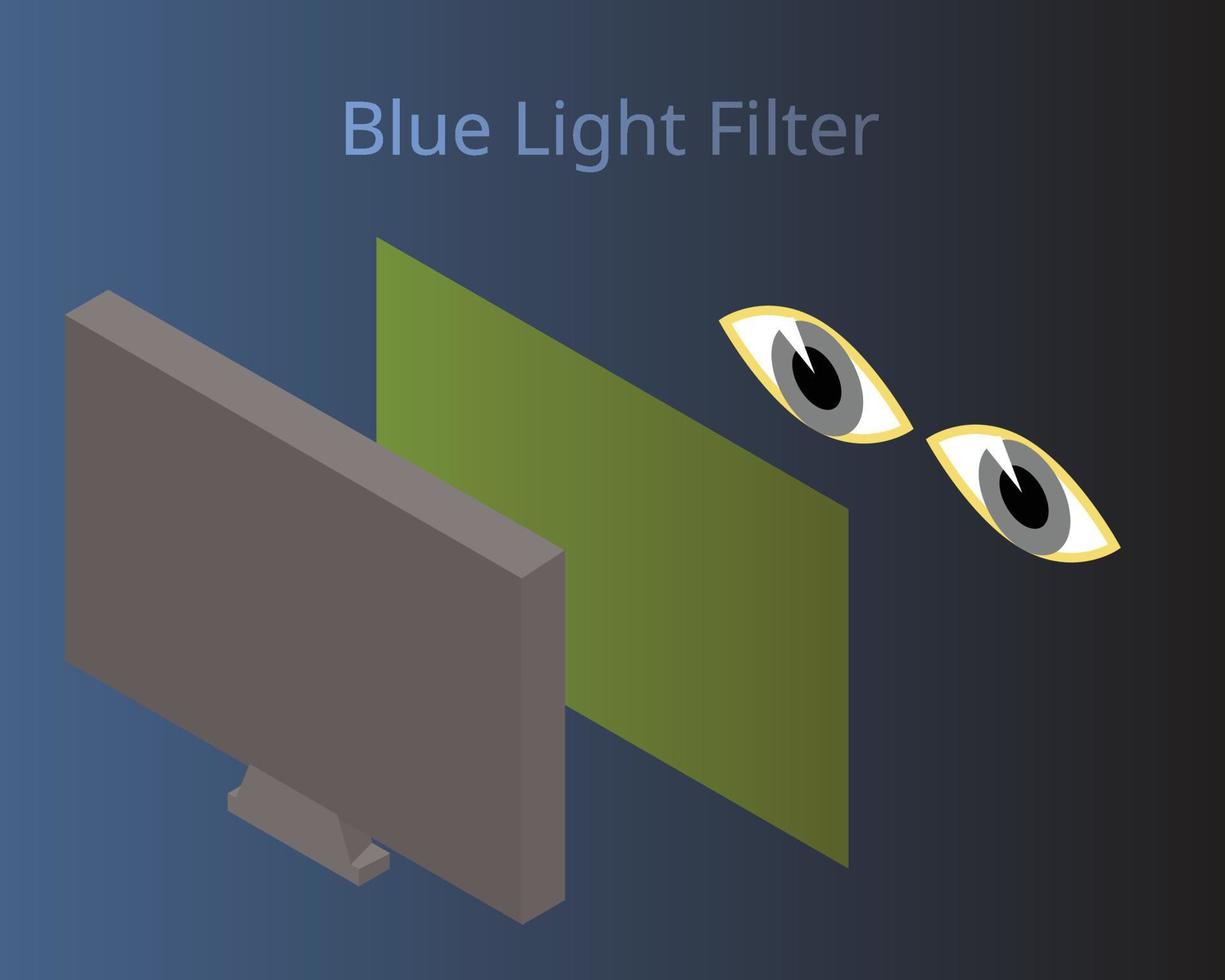 blue light filter on your monitor or laptop to help reduce eye strain vector