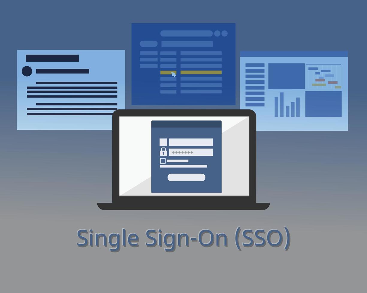 single sign-on or SSO to login other webs  with one ID and password vector