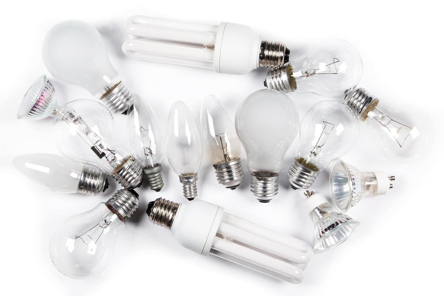Different lightbulbs on white photo
