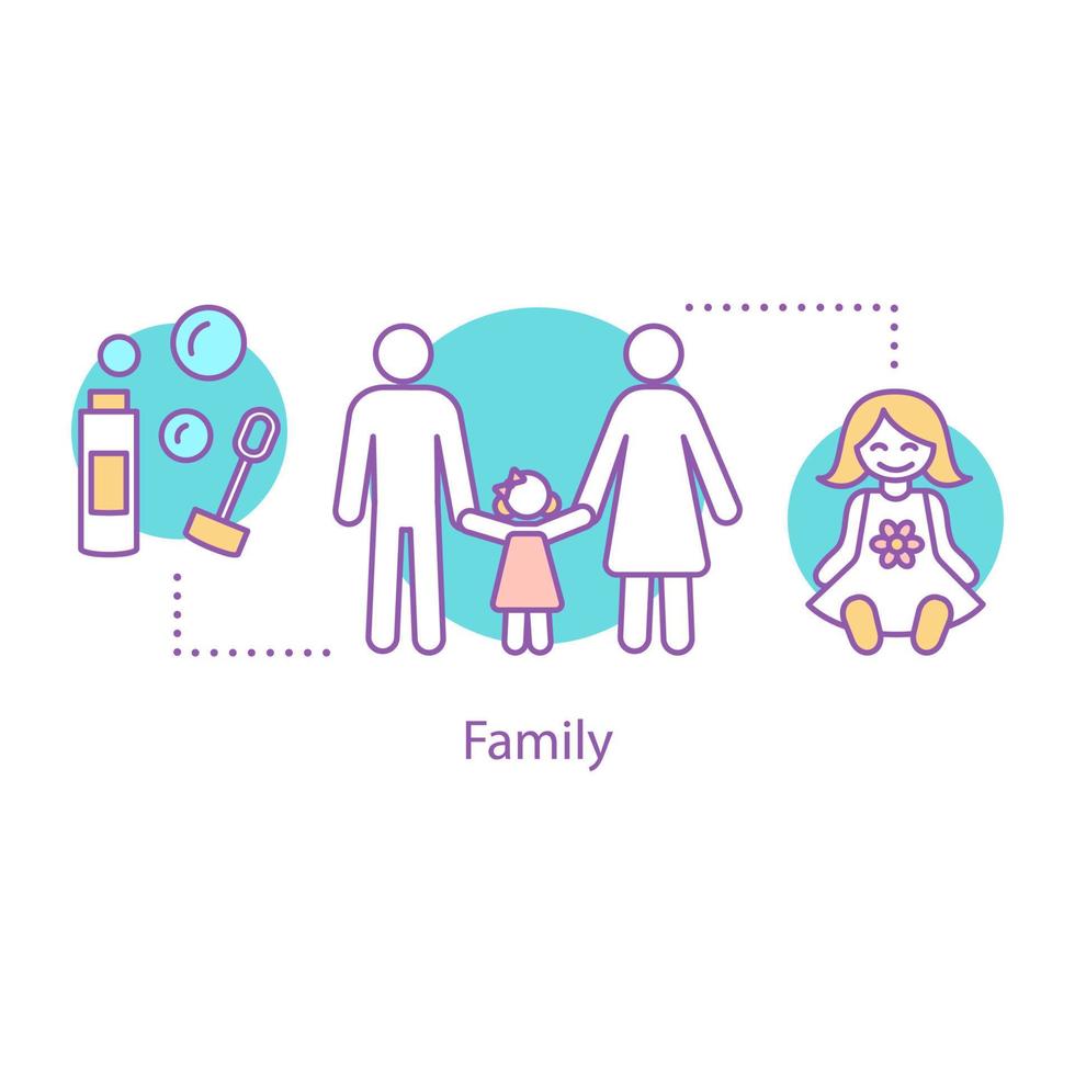 Family concept icon. Parenthood idea thin line illustration. Mother, father and toddler daughter. Vector isolated outline drawing