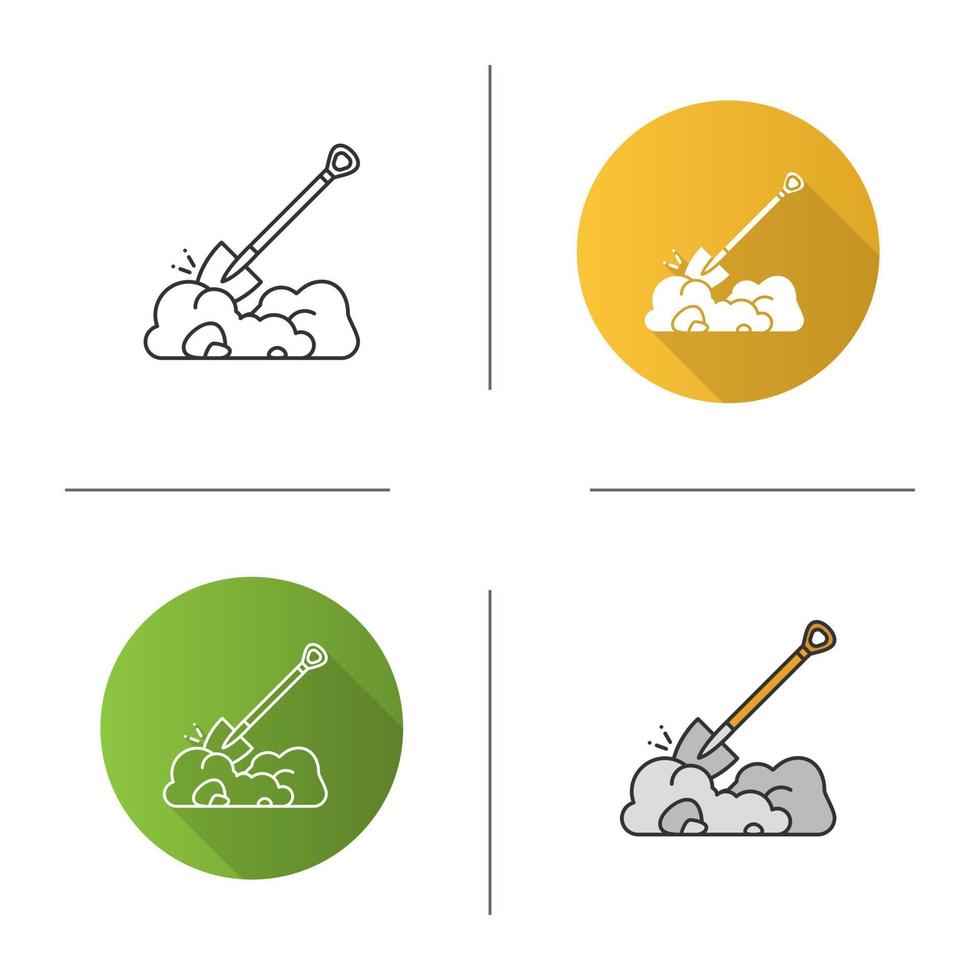 Digging shovel icon. Spade. Flat design, linear and color styles. Isolated vector illustrations