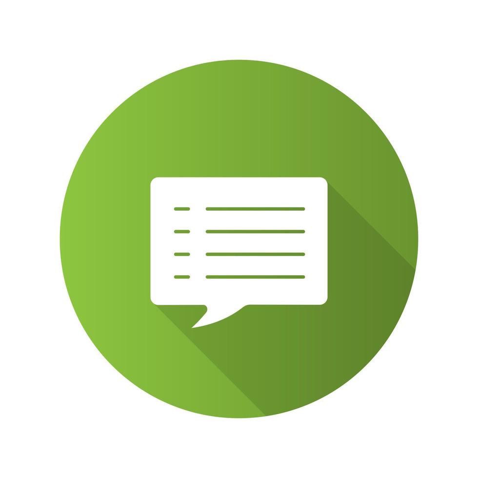 Speech bubble flat design long shadow glyph icon. Chat box. Vector silhouette illustration