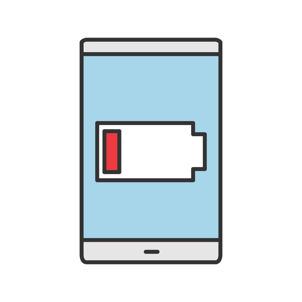 Smartphone low battery color icon. Discharged mobile phone. Isolated vector illustration