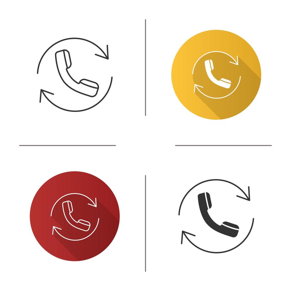 Calling icon. Call back service. Circle arrow with handset inside. Flat design, linear and glyph styles. Isolated vector illustrations