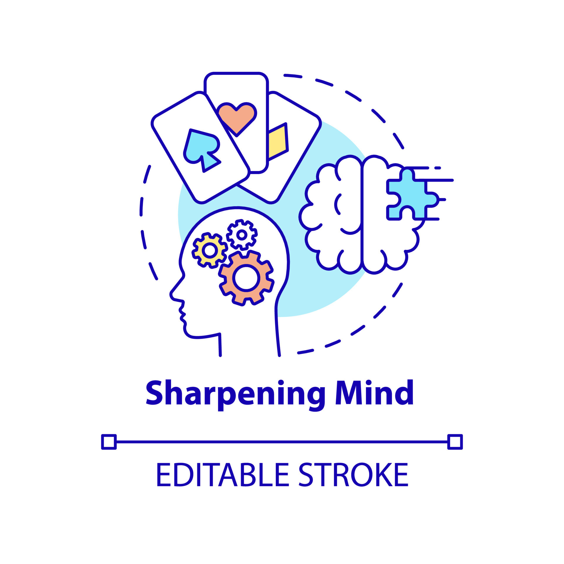 Sharpening mind concept icon. Brain training. Gambling positive traits abstract idea thin line 