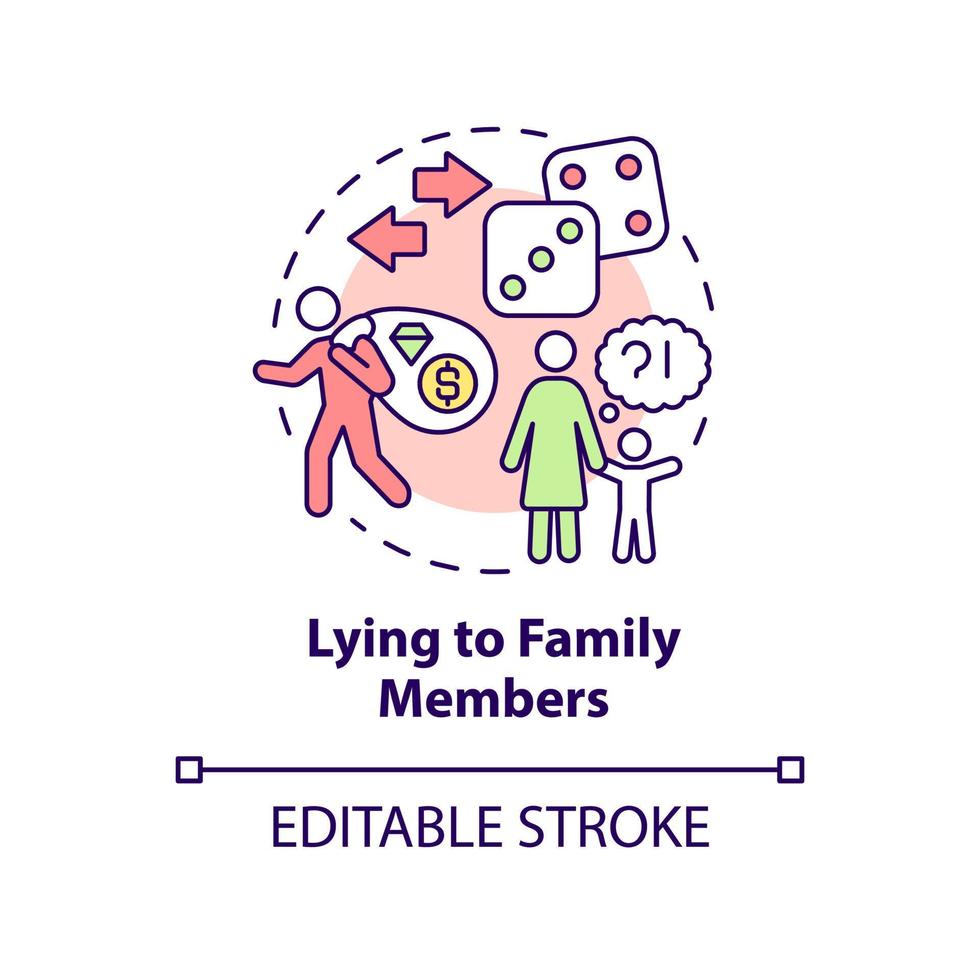 Lying to family members concept icon. Mental disorder. Gambling addiction symptom abstract idea thin line illustration. Isolated outline drawing. Editable stroke. Arial, Myriad Pro-Bold fonts used vector