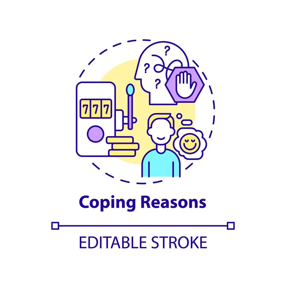 Coping reasons concept icon. Run away from reality. Gambling addiction abstract idea thin line illustration. Isolated outline drawing. Editable stroke. Arial, Myriad Pro-Bold fonts used vector