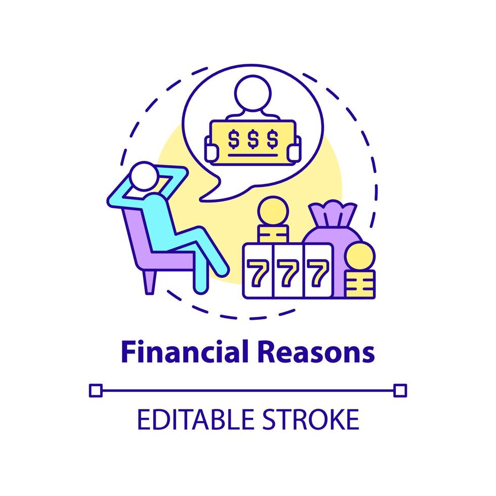 Financial reasons concept icon. Dreaming of jackpot. Reason to gamble abstract idea thin line illustration. Isolated outline drawing. Editable stroke. Arial, Myriad Pro-Bold fonts used vector