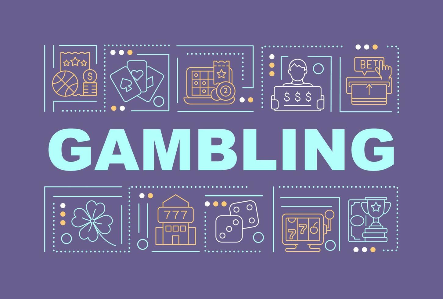 Betting word concepts lilac banner. Compulsive gambling. Infographics with linear icons on background. Isolated typography. Vector color illustration with text. Arial-Black font used