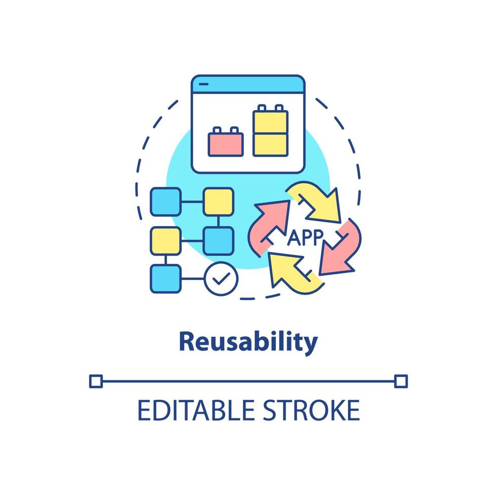 Reusability concept icon. Feature of software and application. Web 3 0 abstract idea thin line illustration. Isolated outline drawing. Editable stroke. Arial, Myriad Pro-Bold fonts used vector