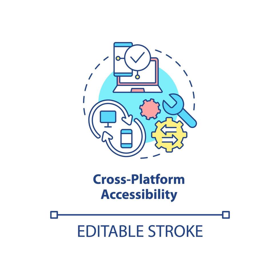 Cross platform accessibility concept icon. Synchronization with devices. Web 3 0 abstract idea thin line illustration. Isolated outline drawing. Editable stroke. Arial, Myriad Pro-Bold fonts used vector